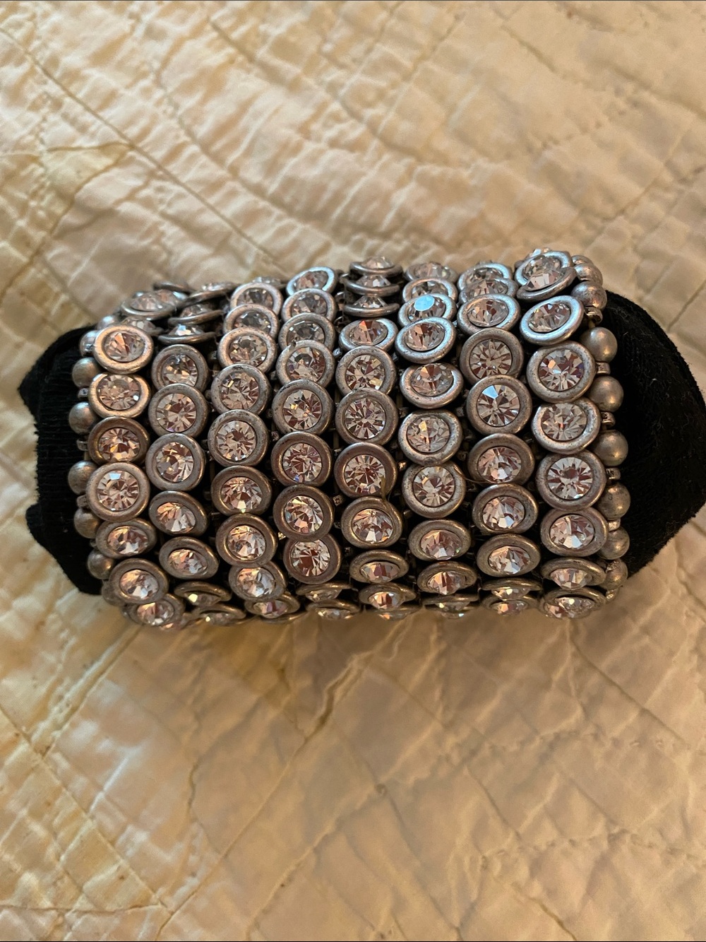 Stretch Crystal Bead Statement Bracelet - Silver Clear